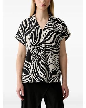 Joseph Ribkoff Abstract-Print Short-Sleeve Blouse - Black