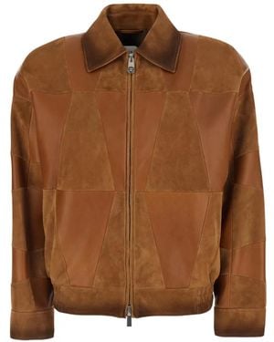 Versace Patchwork Leather Jacket - Brown