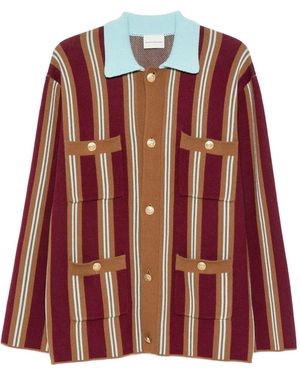 Drole de Monsieur Vertical-Stripe Cardigan - Red