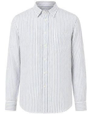 120% Lino Vertical-Stripe Chest-Pocket Shirt - White