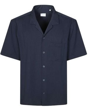 Xacus Seersucker Short-Sleeve Shirt - Blue