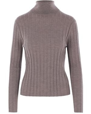 Allude Ribbed Turtleneck Sweater - Brown