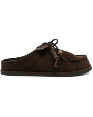 ADRIANNA FERETTI Bead-Embellished Suede Mules - Brown