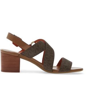 Michael Kors Logo-Plaque Crossover-Strap Sandals - Brown