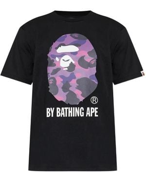 A Bathing Ape Camo-Print Logo-Print T-Shirt - Black