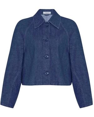 Another Tomorrow Cropped Denim Jacket - Blue