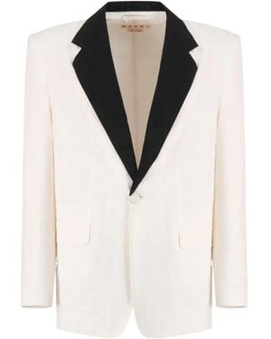 Marni Contrasting-Collar Blazer - Natural