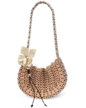 Rabanne Moon Flip Flower-Embellished Shoulder Bag - White