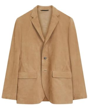 BOSS Single-Breasted Suede Blazer - Natural