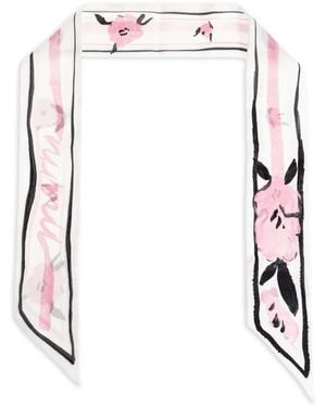 Marni Floral-Print Striped-Trim Silk Scarf - White