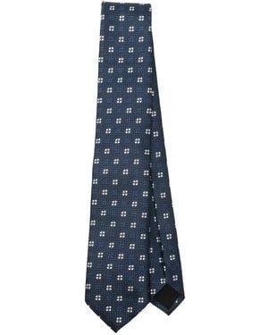 BOSS Geometric-Patterned Silk-Blend Tie - Blue