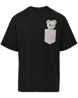 we11done Teddy-Motif Chest-Pocket T-Shirt - Black