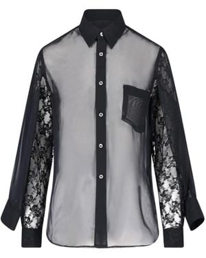 Comme des Garçons Lace-Panelled Sheer Blouse - Gray