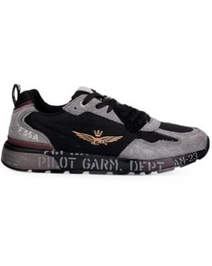 Aeronautica Militare Logo-Embroidered Panelled Low-Top Trainers - Black