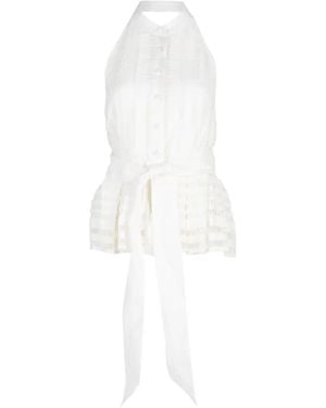 CHRISTY LYNN Nash Ladder-Stitch Peplum Blouse - White