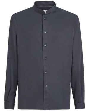 Brunello Cucinelli Mandarin-Collar Garment-Dyed Shirt - Blue