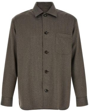 Brioni Mélange-Effect Long-Sleeve Shirt - Grey