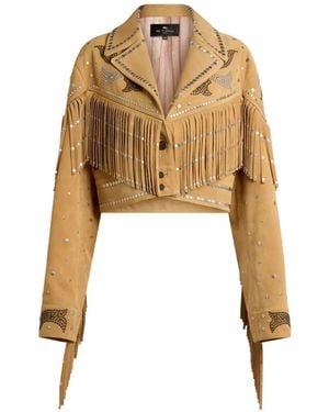 Etro Lederjacke Mit Fransen - Weiß