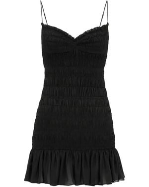 Saint Laurent Shirred Ruffled Mini Dress - Black