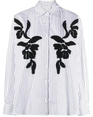 ERMANNO FIRENZE Floral-Embroidered Striped Shirt - White