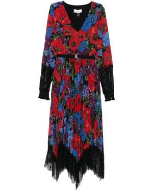 Nissa Floral-Print Lace Midi Dress - Red