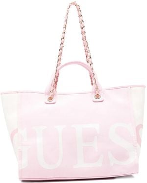 Guess Logo-Print Chain-Link Tote Bag - Pink