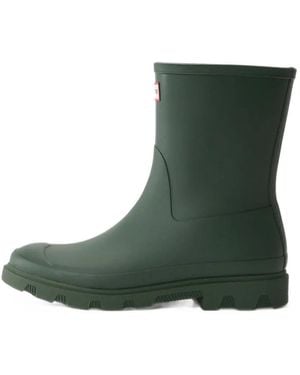 HUNTER Downpour Short Logo-Patch Rain Boots - Green
