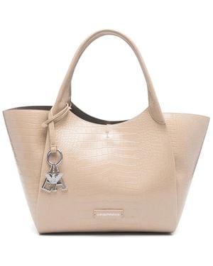 Emporio Armani ロゴチャーム ハンドバッグ - ナチュラル