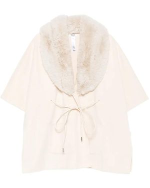 Liu Jo Faux-Fur Collar Tie-Fastening Cape - White
