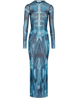 Jean Paul Gaultier Abito lungo in mesh fashion fiction - Blu