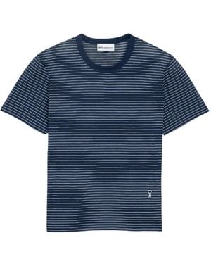 Ami Paris Ami De Coeur Striped T-Shirt - Blue