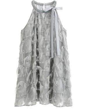B+ AB Fringe-Detailed Halter-Neck Mini Dress - Grey