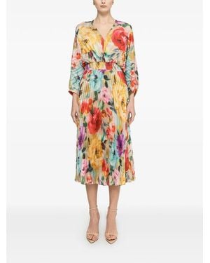 Nissa Pleated Printed Midi Dress - White