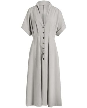 Alberta Ferretti Buttoned V-Neck Dress - White