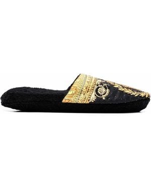 Versace Baroque-Print Slippers - Black