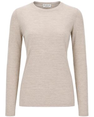 Brunello Cucinelli Fine-Knit Long-Sleeve Jumper - Natural