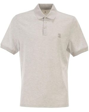Brunello Cucinelli Printed-Logo Polo Shirt - White