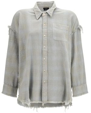 R13 Check Frayed-Edge Shirt - Grey