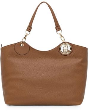Liu Jo Logo-Plaque Pebbled-Effect Tote Bag - Brown