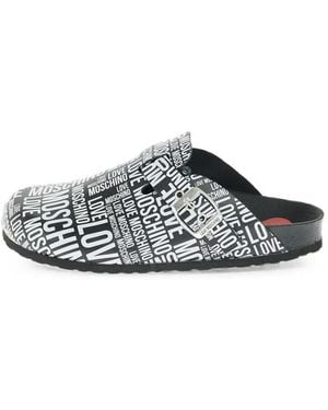 Moschino Logo-Print Buckle Sandals - White