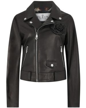 Philipp Plein Bikerjacke Mit Blumendetail - Schwarz