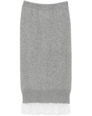 Ermanno Scervino Falda Midi Con Ribete De Encaje - Gris