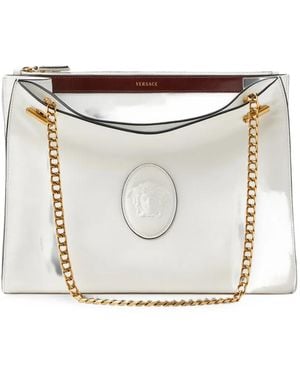 Versace Cabine Leather Shoulder Bag - White