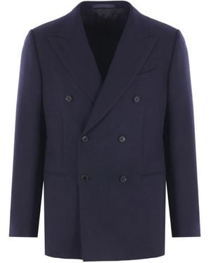 Caruso Double-Breasted Wool Jacket - Blue