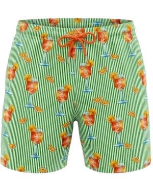 MC2 Saint Barth Bañador Gustavia A Rayas Con Estampado De Cóctel - Verde