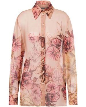 Alberta Ferretti Tattoo-Print Silk Shirt - Pink