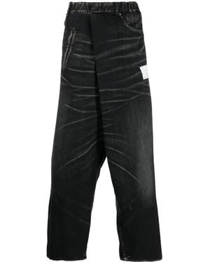 Maison Mihara Yasuhiro Off-Centre Whiskered Wide-Leg Jeans - Black