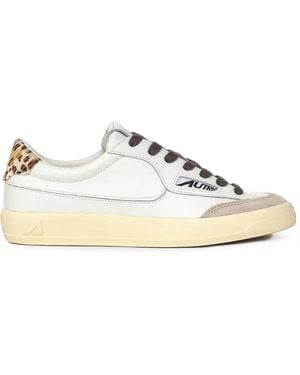 Autry Windscape Leopard-Print Leather Trainers - White