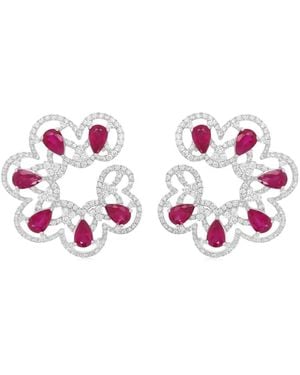 HYT Jewelry 18K Diamond And Ruby Earrings - White