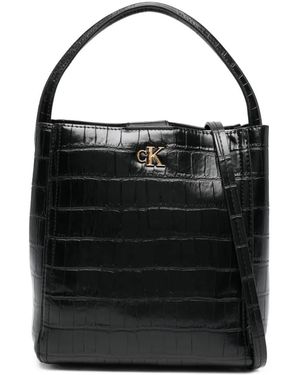 Calvin Klein Croc Bucket Strap Tote Bag - Black